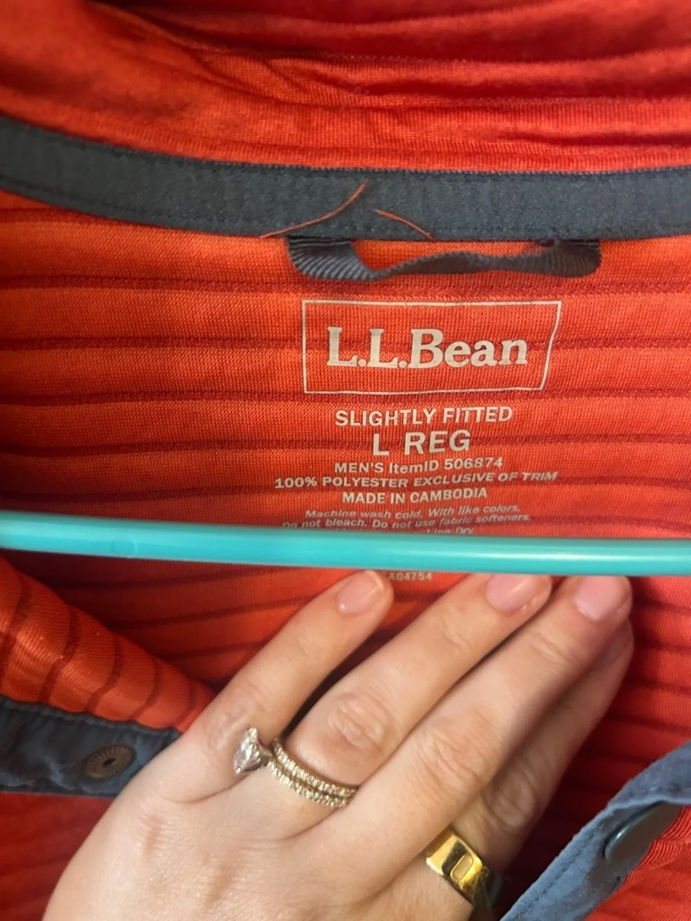 L.L. Bean Men's Red Quilted Zip-Front Pullover with Gray Trim